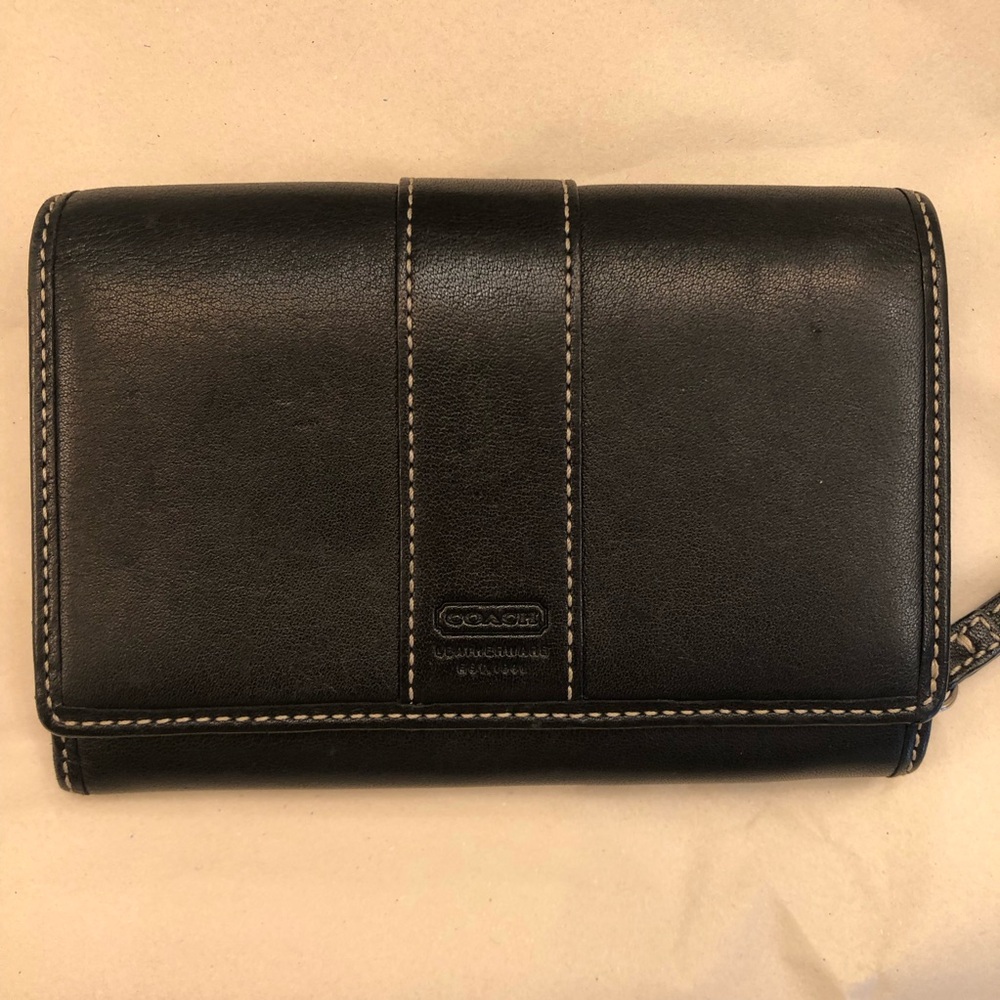 Coach Black Leather Zip-Around Wallet